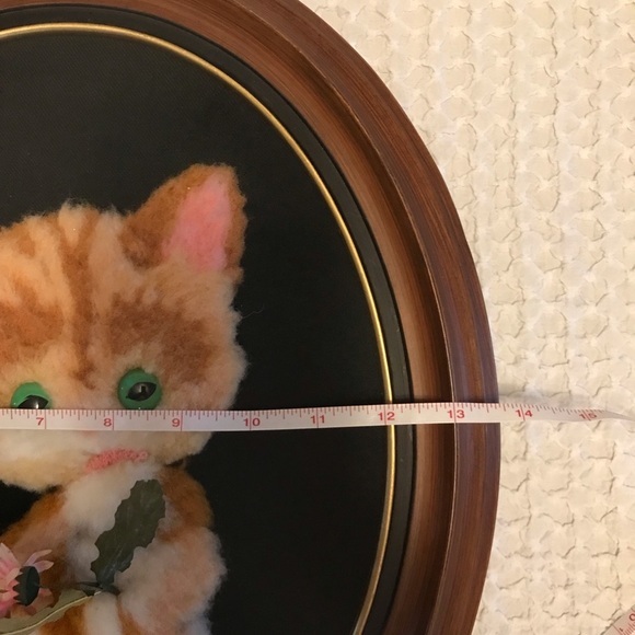 Vintage Kitten wall hanging handmade felted artwork orange tabby cat oval frame - Picture 6 of 7
